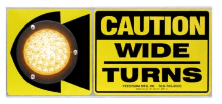 Mid/Wide Turn LED Amber 4 Inch with Sign - Caution Wide Turns